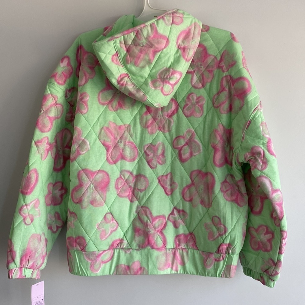 Women’s Hooded Quilted Jacket - Wild Fable Mint Green Floral Size L - Picture 2 of 7